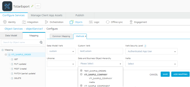Using Object Services to create an object service for a Fabric app, map ...