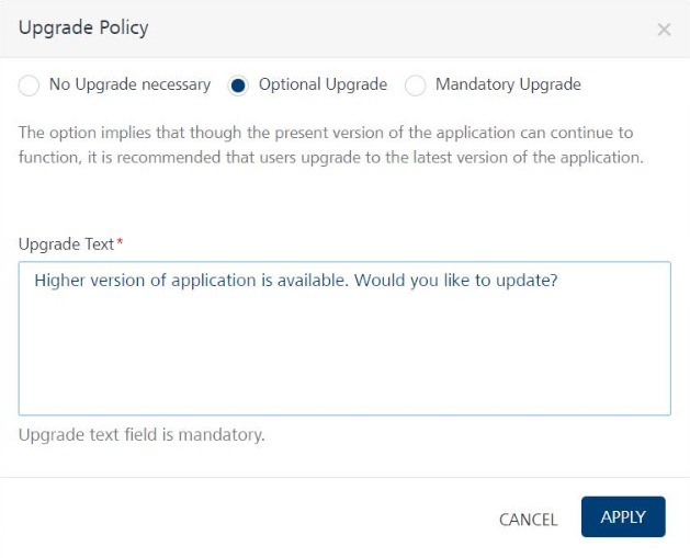 Upgrade Policy to Validate Child App versions in EAS