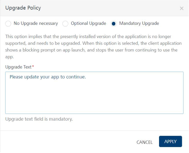 Upgrade Policy to Validate Child App versions in EAS