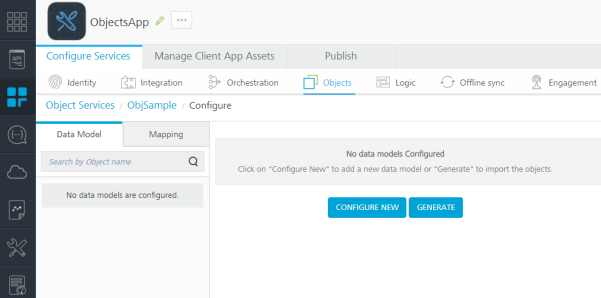 Using Object Services to create an object service for a Fabric app, map ...