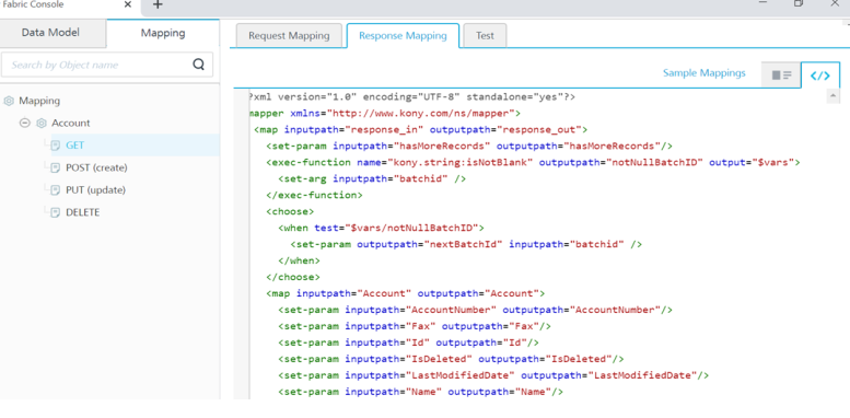 Using Object Services to create an object service for a Fabric app, map ...